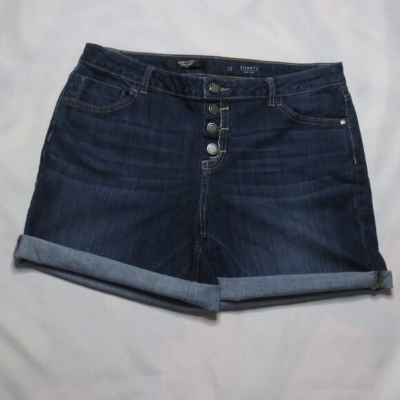 SIMPLY VERA WANG womens SHORTS blue DARK DENIM jean BUTTON_FLY mid-rise SIZE 12 - Picture 3 of 9